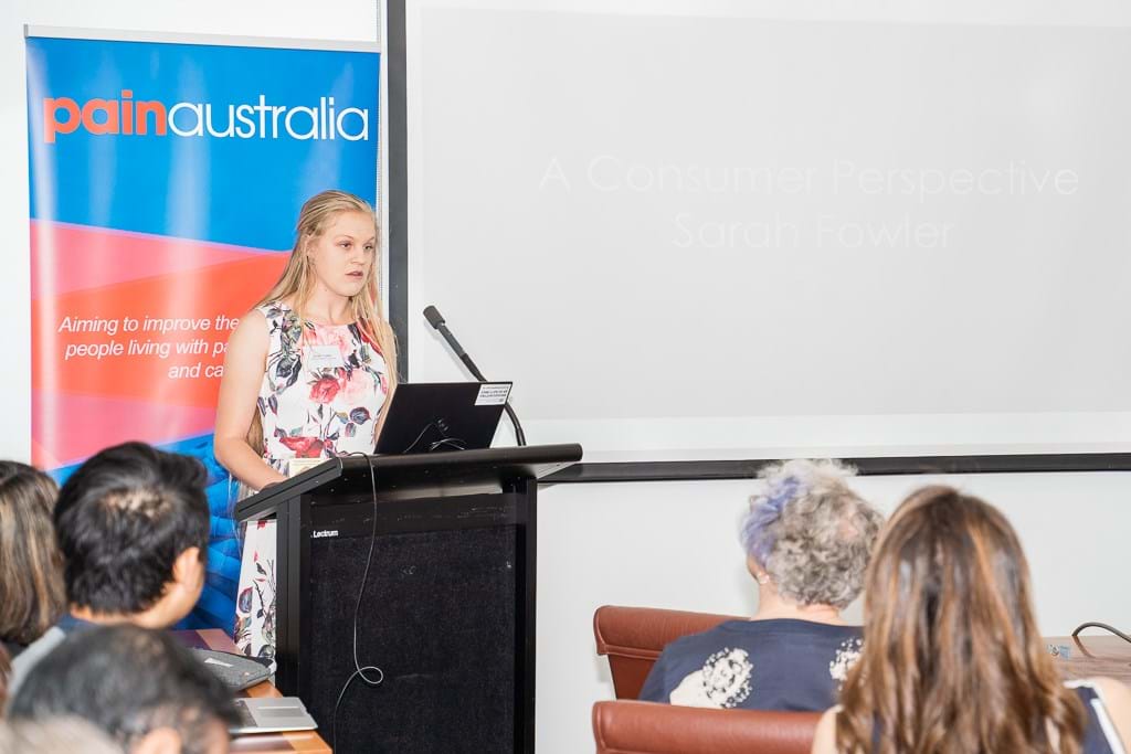 Consumer perspective Sarah Fowler at the National Pain Services Directory Launch at Parliament House, Canberra