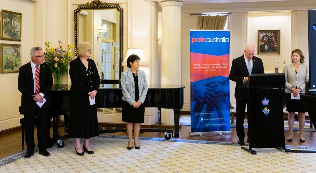 David Smith MP, Member for Bean, Senator Wendy Askew, Mrs Hurley, the Governor General, His Excellency General the Honourable David Hurley AC DSC (Retd)  and Painaustralia CEO, Carol Bennett
