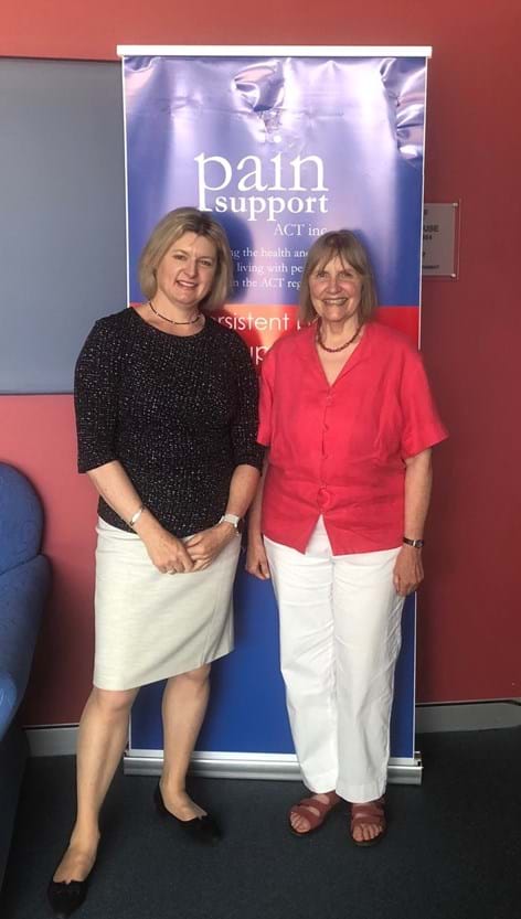 Pain Support ACT AGM – Painaustralia CEO Carol Bennett and Pain Support ACT President Margret McCullogh at their AGM in Canberra